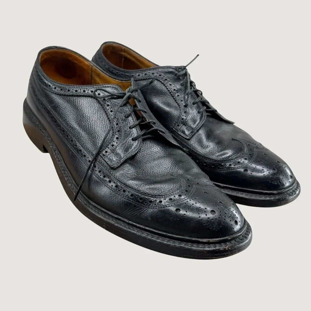 Vintage Wingtip Oxford Shoes 10.5 E Black Leather Brogue Derby Dark Academia